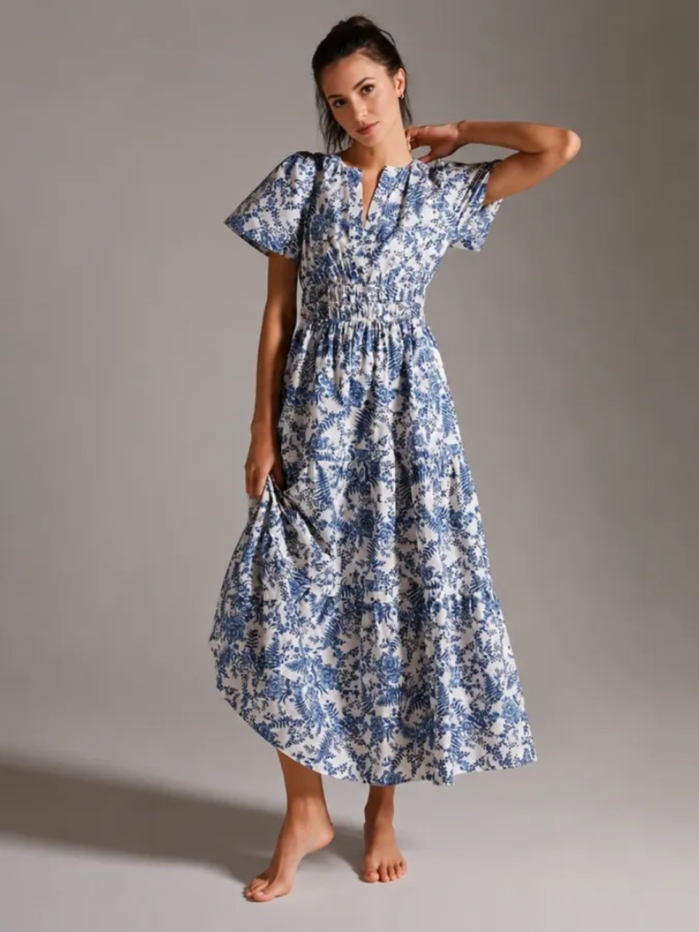 Anthropologie Somerset 100% Cotton Poplin Maxi Dress Blue and White Size SP